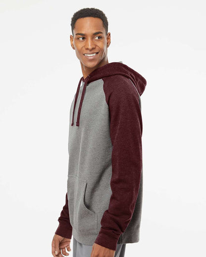 Independent Trading Co. Raglan Hooded Sweatshirt IND40RP #colormdl_Gunmetal Heather/ Burgundy Heather