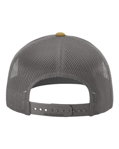 Richardson Snapback Trucker Cap 112 #color_Mink Beige/ Charcoal/ Amber Gold