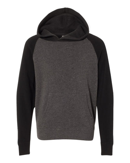 Independent Trading Co. Youth Lightweight Special Blend Raglan Hooded Sweatshirt PRM15YSB #color_Carbon/ Black