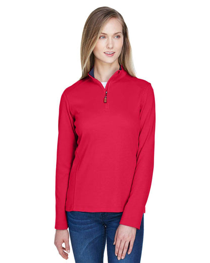 Devon & Jones Women's DRYTEC20™ Performance Quarter-Zip Pullover DG479W #colormdl_Red/ Navy/ Red
