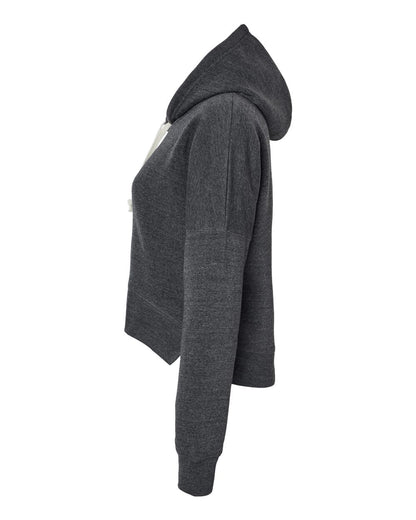 J. America Women's Crop Hooded Sweatshirt 8853 #color_Black Triblend
