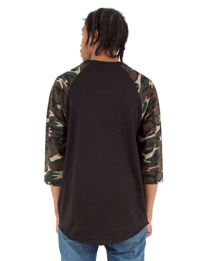 Shaka Wear Unisex Three-Quarter Sleeve Camo Raglan T-Shirt SHRAGCM #colormdl_Black/ Camo Green