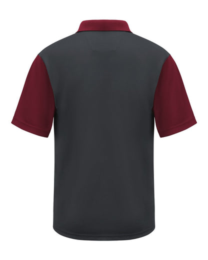 Red Kap Men's Performance Knit Color-Block Polo SK56 #color_Charcoal/ Burgundy