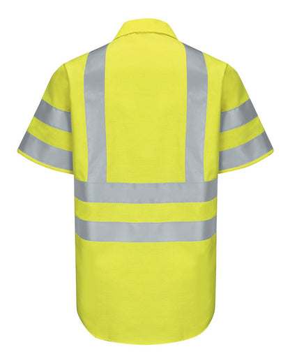 Red Kap Men's Enhanced & Hi-Visibility Work Shirt SY24 #color_AB-Fluorescent Yellow/ Green