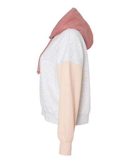 MV Sport Women's Sueded Fleece Colorblocked Crop Hooded Sweatshirt W23716 #color_Cameo Pink