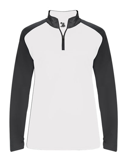 Badger Ultimate SoftLock™ Women's Sport Quarter-Zip Pullover 4008 #color_White/ Graphite