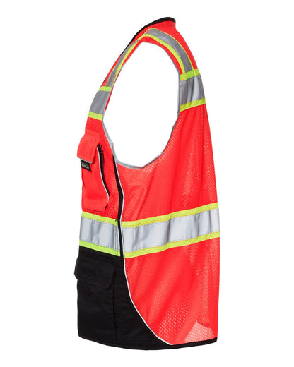 Kishigo Unisex Premium Black Series® Black Bottom Class 2 Vest 1515-1516 #color_Fluorescent Red (1715)