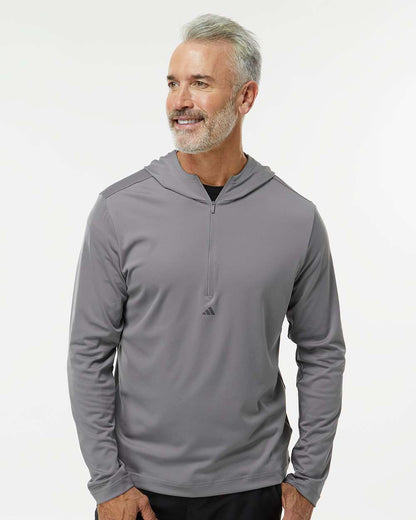 Adidas Men's Lightweight Quarter-Zip Hooded Pullover A596 #colormdl_Grey Three