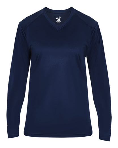 Badger Ultimate SoftLock™ Women's V-Neck Long Sleeve T-Shirt 4064 #color_Navy