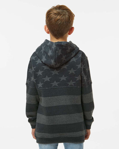 J. America Youth Triblend Fleece Hooded Sweatshirt 8880 #colormdl_Black Stars &amp; Stripes Triblend