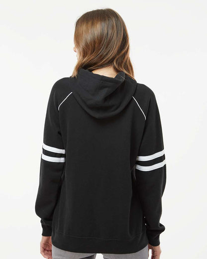 J. America Women's Varsity Fleece Piped Hooded Sweatshirt 8645 #colormdl_Black