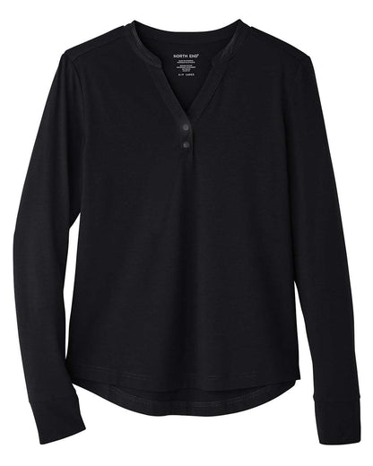 North End Women's JAQ Stretch Performance V-Neck Snap Pullover NE400W #color_Black