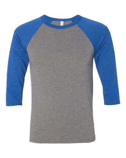 BELLA + CANVAS Three-Quarter Sleeve Baseball Tee 3200 #color_Grey/ True Royal Triblend