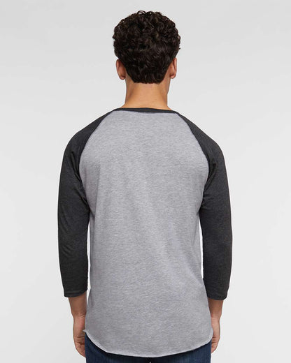 LAT Men's Baseball Fine Jersey Three-Quarter Sleeve Tee 6930 #colormdl_Vintage Heather/ Vintage Smoke