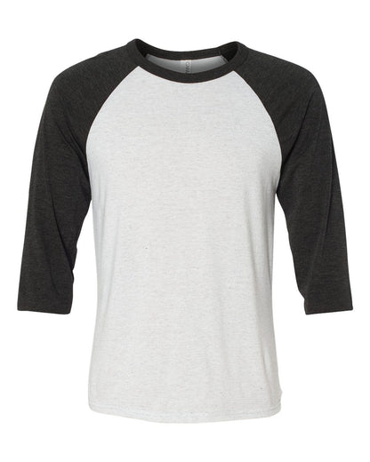 BELLA + CANVAS Three-Quarter Sleeve Baseball Tee 3200 #color_White Fleck/ Charcoal Triblend