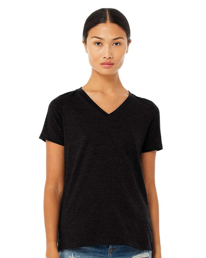 BELLA + CANVAS Women's Relaxed Heather CVC V-Neck Tee 6405CVC #colormdl_Solid Black Blend