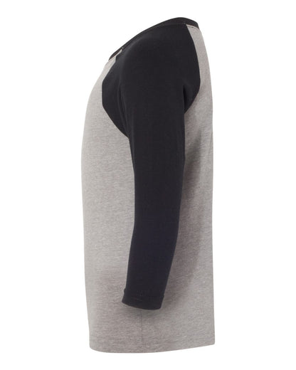 Next Level Youth CVC Three-Quarter Sleeve Raglan T-Shirt 3352 #color_Black Sleeves/ Dark Heather Grey Body