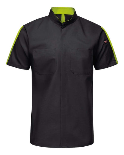 Red Kap Men's Tall Mimix™ Pro+ Short Sleeve Work Shirt With OilBlok SX46T #color_Black/ High Vis Yellow