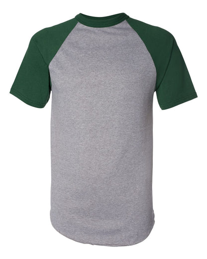 Augusta Sportswear Short Sleeve Baseball Jersey 423 #color_Athletic Heather/ Dark Green