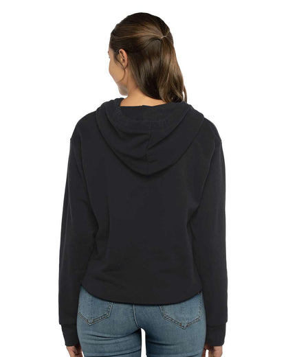 Next Level Women's Laguna Sueded Raw Edge Crop Hoodie 9384 #colormdl_Black