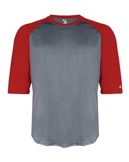 Badger Men's B-Core Three-Quarter Sleeve Baseball T-Shirt 4133 #color_Graphite/ Red