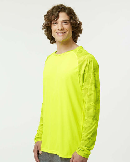 Paragon Unisex Cayman Performance Camo Colorblocked Long Sleeve T-Shirt 216 #colormdl_Safety Green