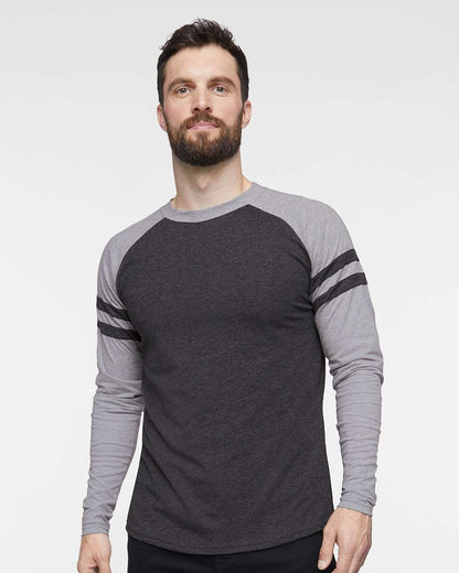 LAT Unisex Fine Jersey Mash Up Long Sleeve Tee 6934 #colormdl_Vintage Smoke/ Vintage Heather