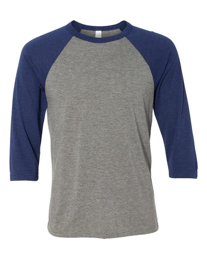 BELLA + CANVAS Three-Quarter Sleeve Baseball Tee 3200 #color_Grey/ Navy Triblend