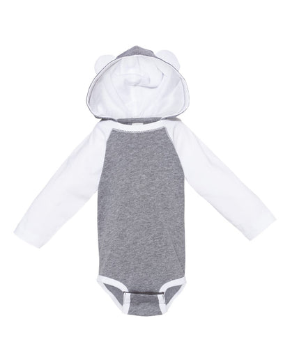 Rabbit Skins Infant Fine Jersey Character Hooded Long Sleeve Bodysuit with Ears 4418 #color_Granite Heather/ White