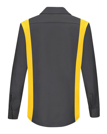 Red Kap Women's Performance Plus Long Sleeve Shop Shirt with Oilblok Technology SY31 #color_Charcoal/ Yellow