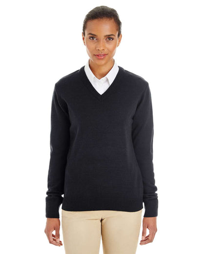 Harriton Women's Pilbloc V-Neck Sweater M420W #colormdl_Black