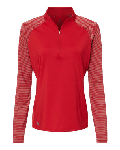 Adidas Women's Stripe Block Quarter-Zip Pullover A521 #color_Team Power Red