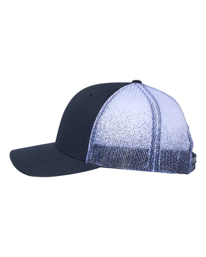 Richardson Printed Mesh Trucker Cap 112PM #color_Navy/ Navy to White Fade