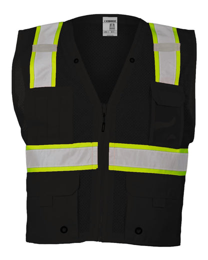 Kishigo Unisex EV Series® Enhanced Visibility Multi-Pocket Mesh Vest B100-111 #color_Black/ Lime - B100
