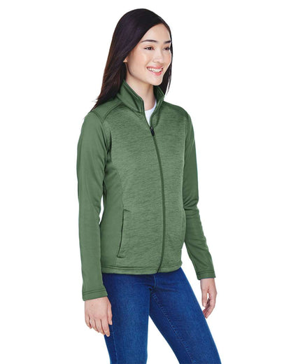Devon & Jones Women's Newbury Colorblock Mélange Fleece Full-Zip Jacket DG796W #colormdl_Forest/ Forest Heather