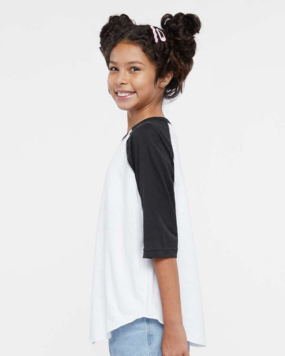 LAT Youth Baseball Fine Jersey Three-Quarter Sleeve Tee 6130 #colormdl_White Solid/ Black
