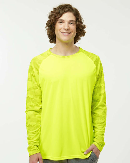 Paragon Unisex Cayman Performance Camo Colorblocked Long Sleeve T-Shirt 216 #colormdl_Safety Green
