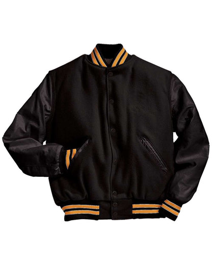 Holloway Men's Varsity Wool Jacket 224183 #color_Black/ Light Gold/ White