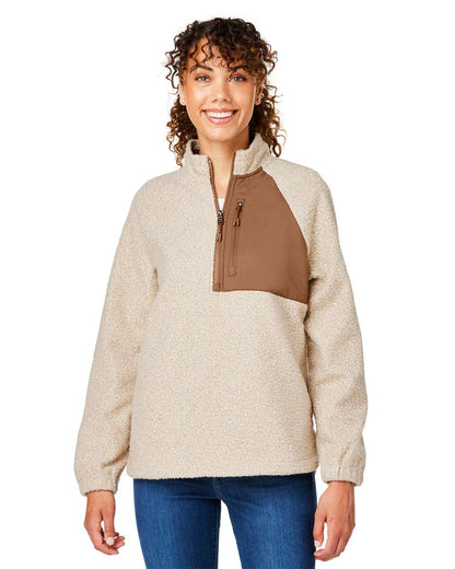 North End Women's Aura Sweater Fleece Quarter-Zip Pullover NE713W #colormdl_Oatmeal Heather/ Teak
