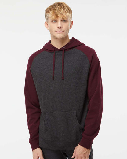 Independent Trading Co. Unisex Raglan Hooded Sweatshirt IND40RP #colormdl_Charcoal Heather/ Burgundy Heather