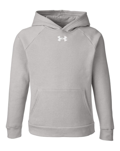 Under Armour Youth Rival Fleece Hooded Sweatshirt 1379792 #color_Mod Grey Light Heather/ White