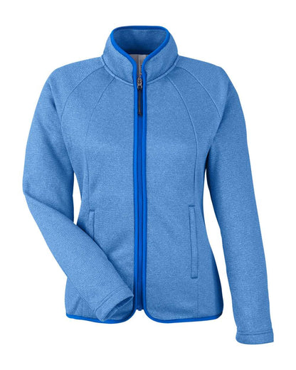 CORE365 Women's Venture Heathered Stripe Full-Zip CE72W #color_True Royal/ White