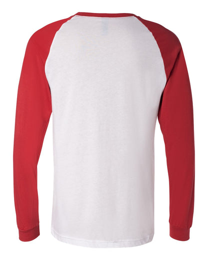 BELLA + CANVAS Men's Long Sleeve Jersey Baseball Tee 3000 #color_White/ Canvas Red