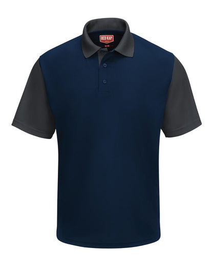 Red Kap Men's Performance Knit Color-Block Polo SK56 #color_Navy/ Charcoal