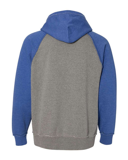 J. America Men's Vintage Heather Hooded Sweatshirt 8885 #color_Smoke Heather/ Vintage Royal Heather