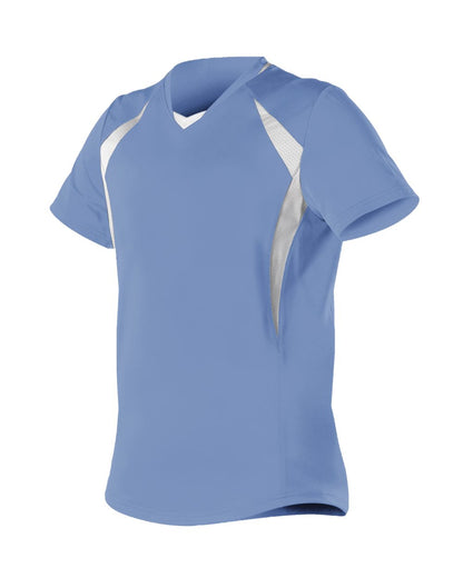 Alleson Athletic Girls' Short Sleeve Fastpitch Jersey 552JG #color_Columbia Blue/ White