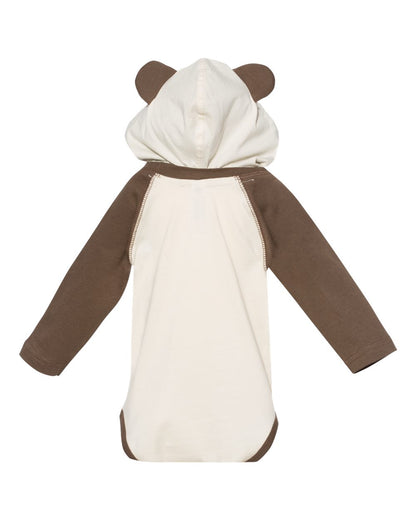 Rabbit Skins Infant Fine Jersey Character Hooded Long Sleeve Bodysuit with Ears 4418 #color_Natural/ Brown