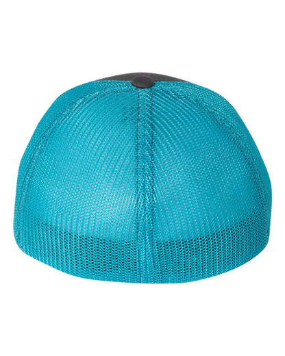 Richardson R-Flex Trucker Cap 110 #color_Charcoal/ Neon Blue
