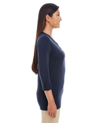 Devon & Jones Women's Perfect Fit™ Y-Placket Convertible Sleeve Knit Top DP186W #colormdl_Navy