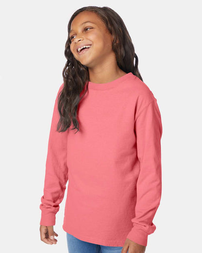 ComfortWash by Hanes Garment-Dyed Youth Long Sleeve T-Shirt GDH275 #colormdl_Coral Craze